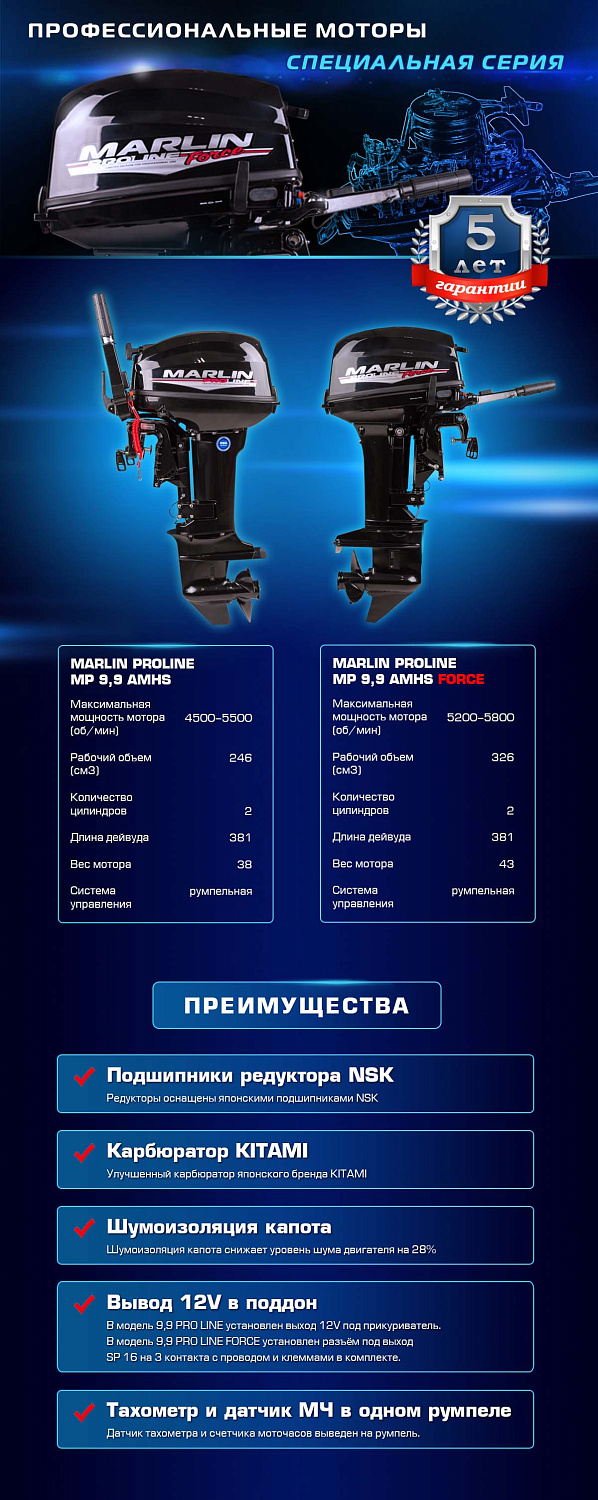 Лодочный мотор MARLIN PROLINE MP 9.9 (20) AMHS FORCE в Твери